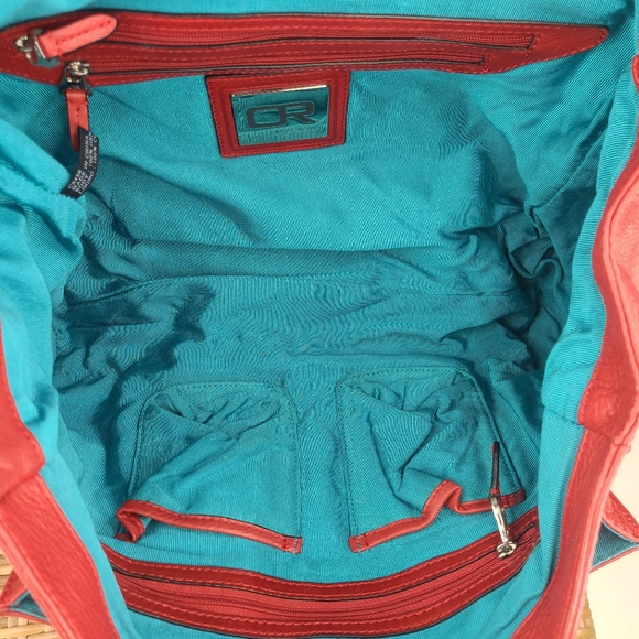 Oryany Red Pebbled Leather Shoulder Bag Satchel Purse Handbag Stud Accent - Picture 13 of 16